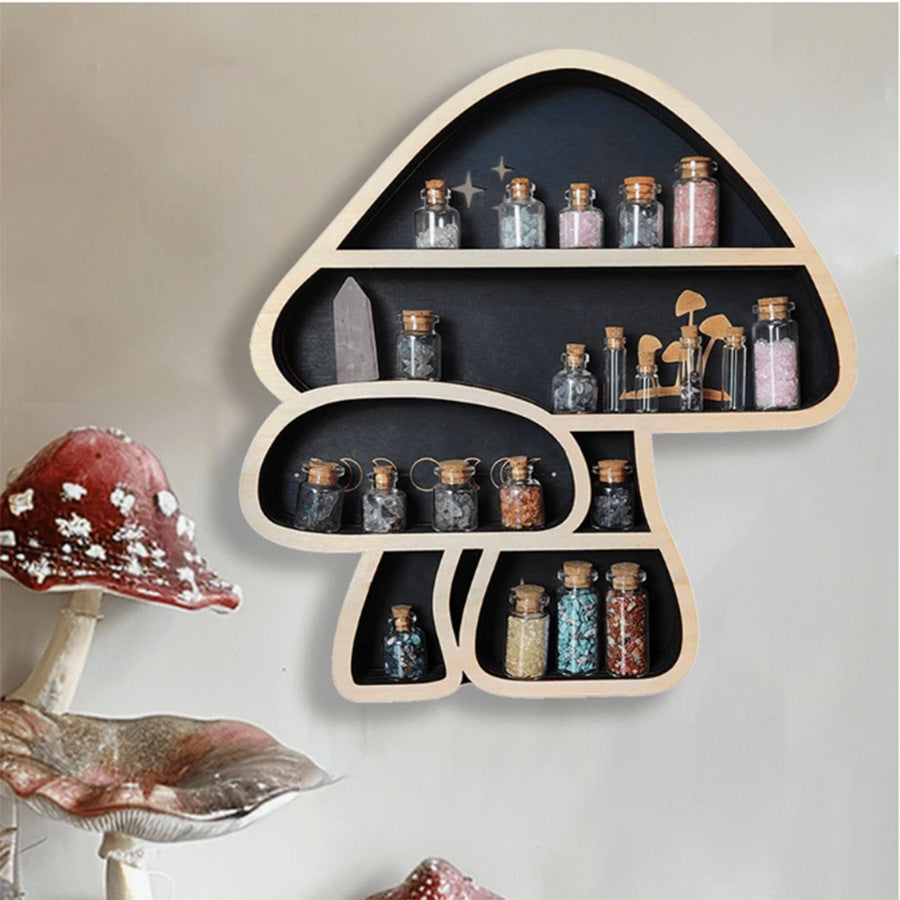 Creative wooden mushroom wall shelf by cjdropshipping, whimsical woodland display rack for home décor and storage.