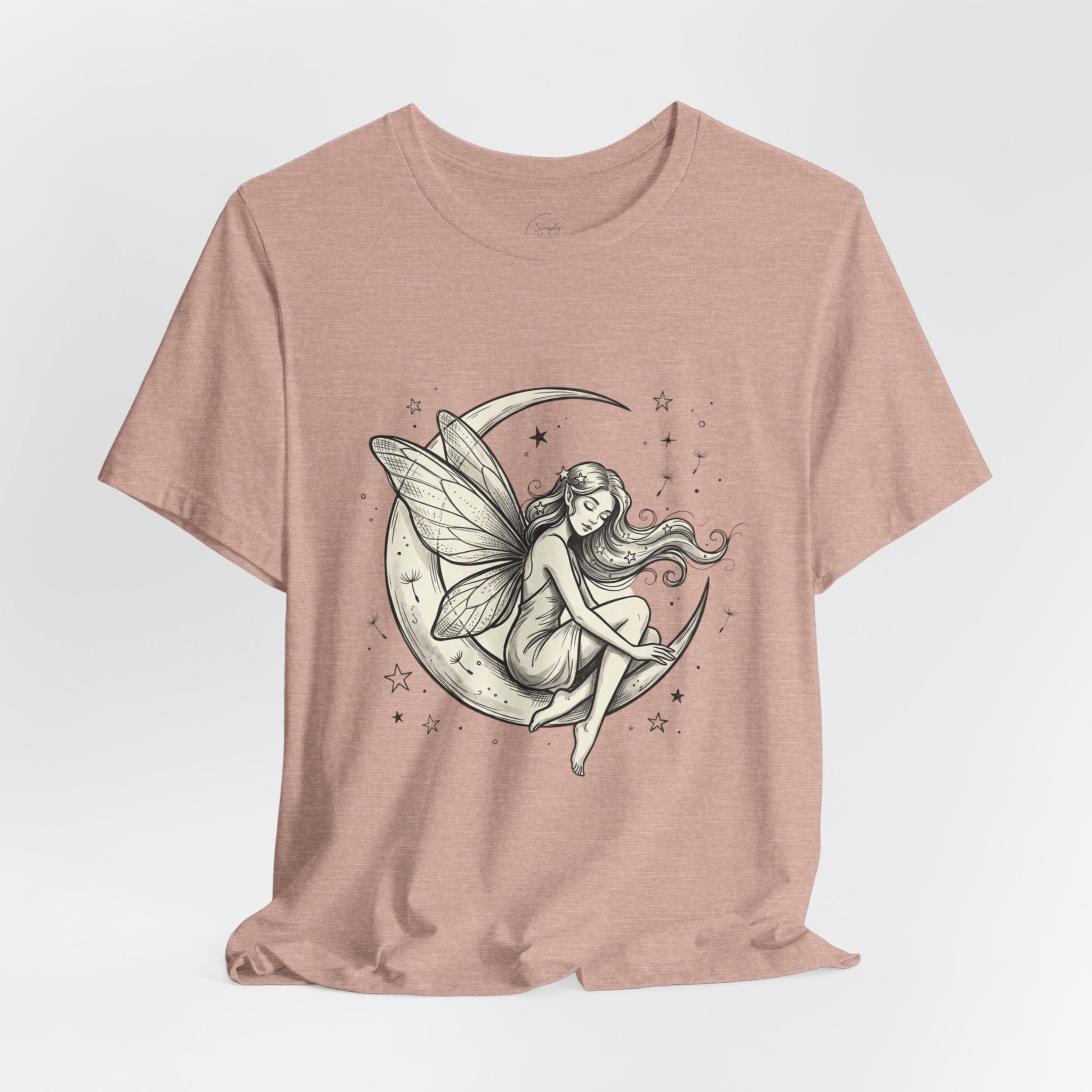 Moon Fairy T-Shirt with whimsical celestial graphic, featuring a moon and fairy design on a soft cotton tee.