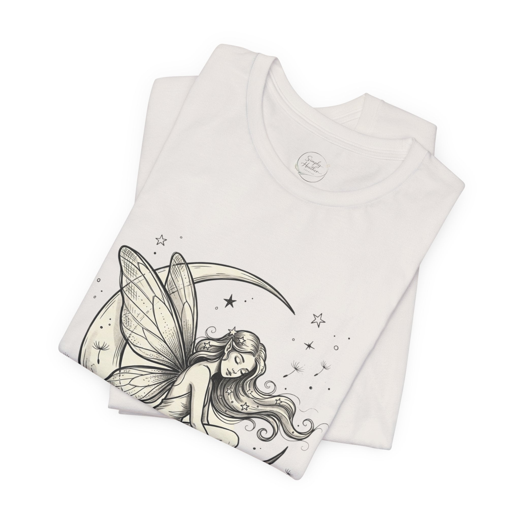 Moon Fairy T-Shirt featuring a whimsical celestial graphic print on a casual printify T-shirt.