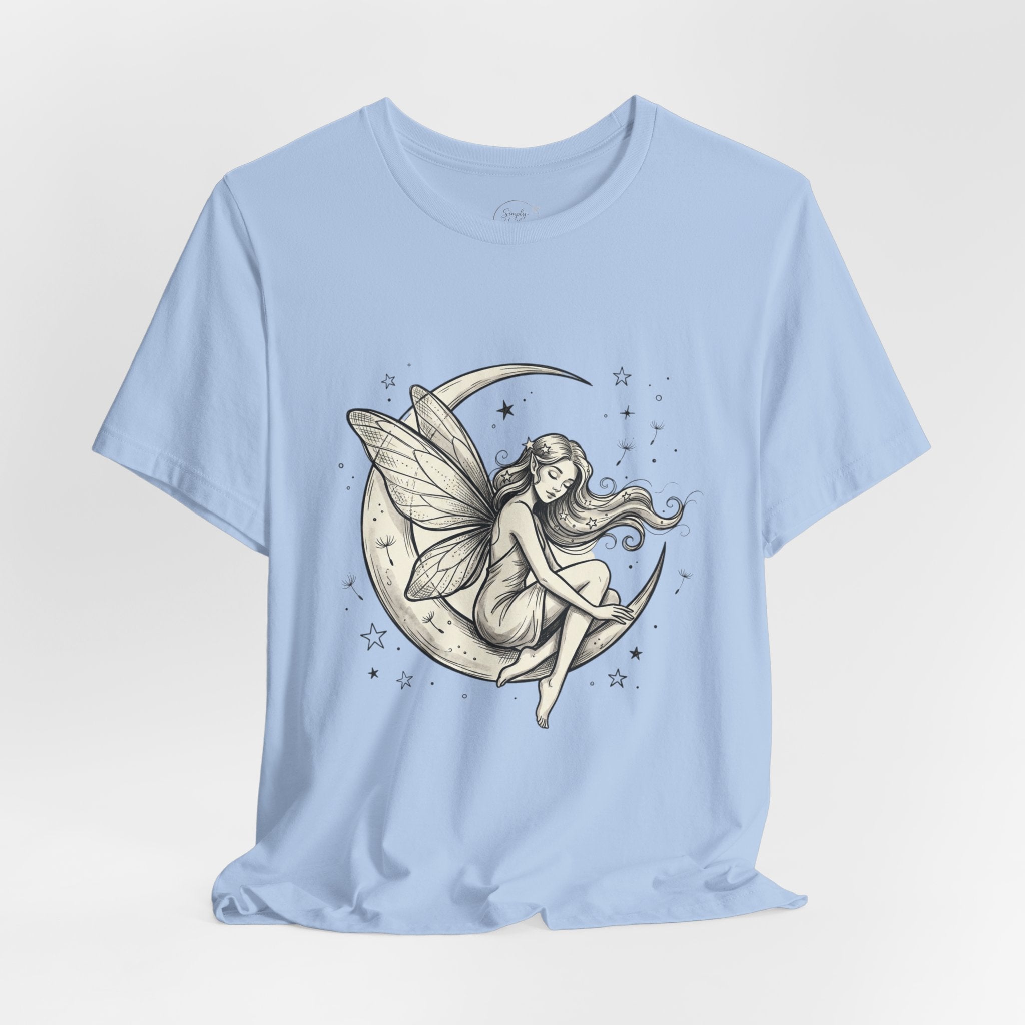 Moon Fairy T-Shirt with whimsical celestial graphic, featuring a celestial-themed fairy design on a stylish Printify T-shirt.