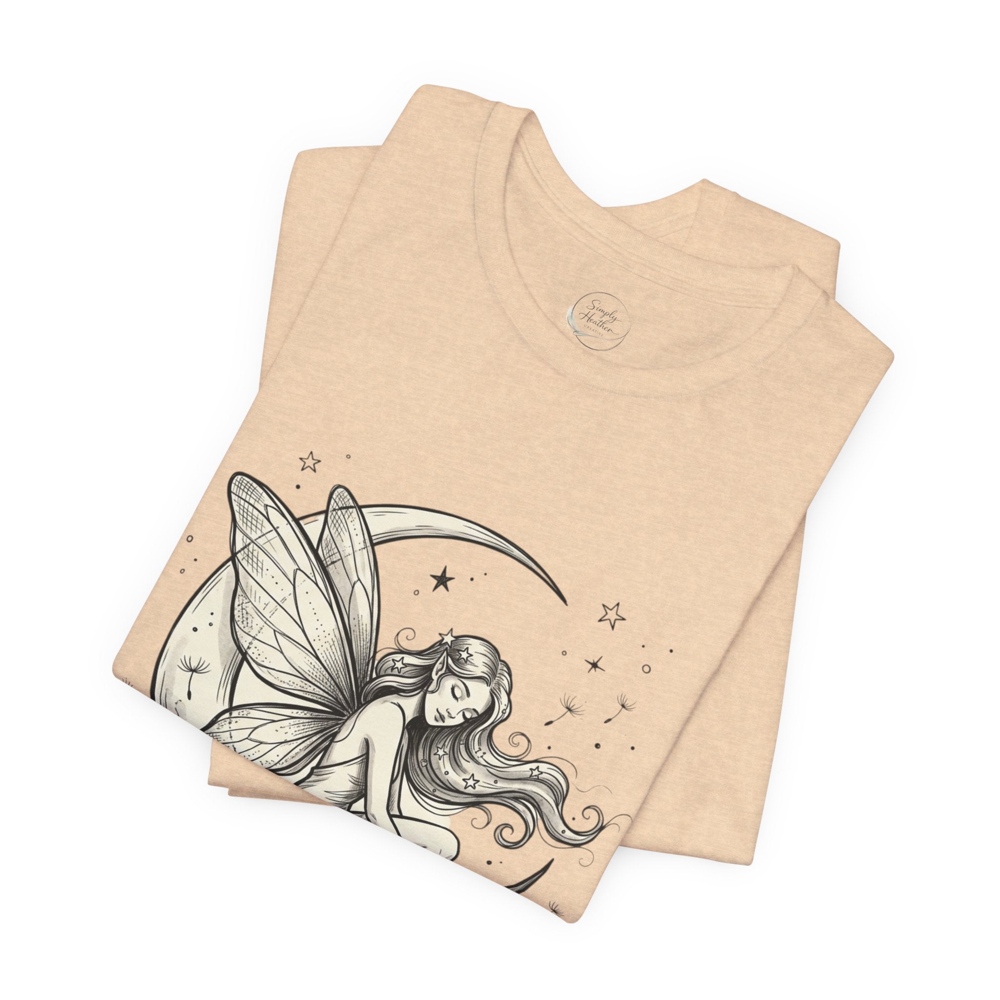 Moon Fairy T-Shirt with whimsical celestial graphic, featuring a fairy and moon design on a stylish cotton tee.
