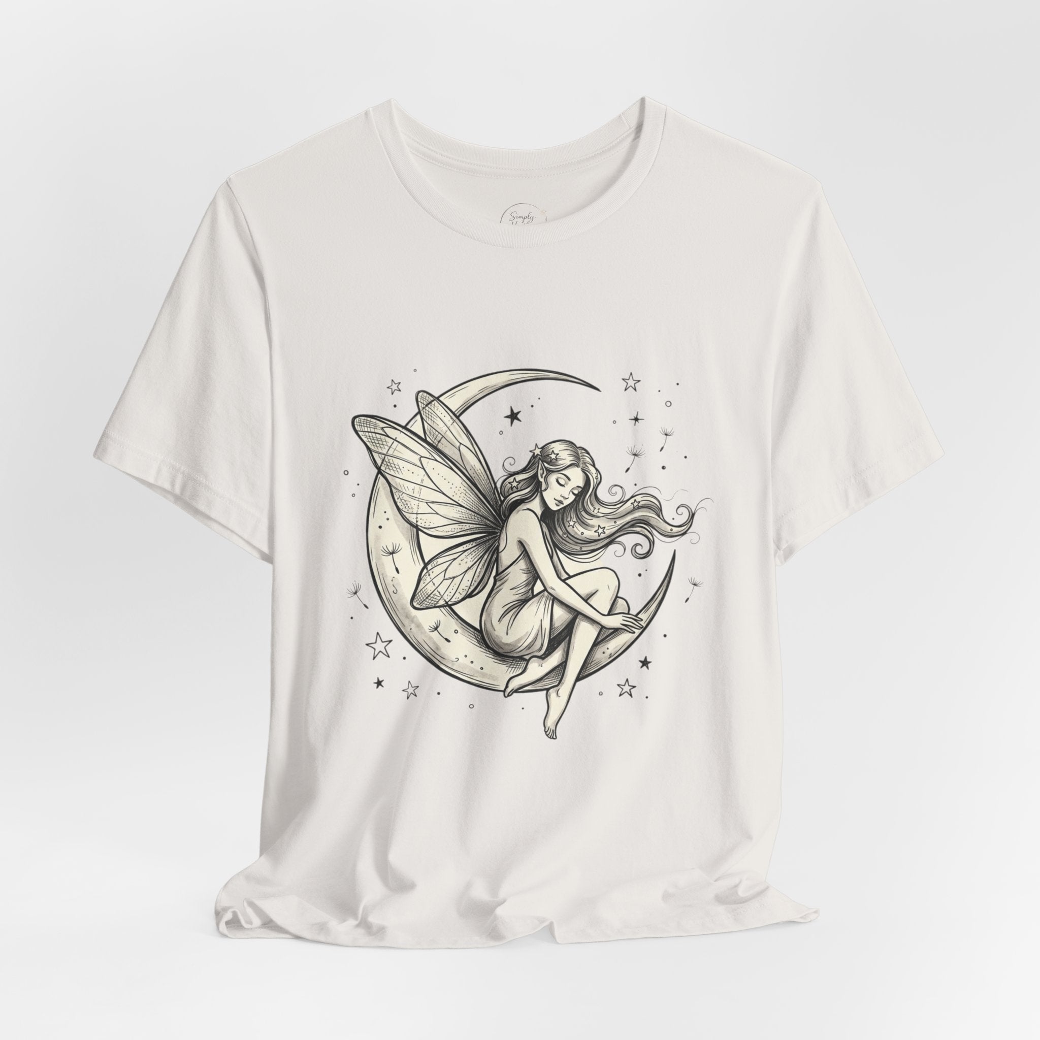 Moon Fairy T-shirt featuring a whimsical celestial graphic with a fairy design, perfect for celestial-themed fashion.