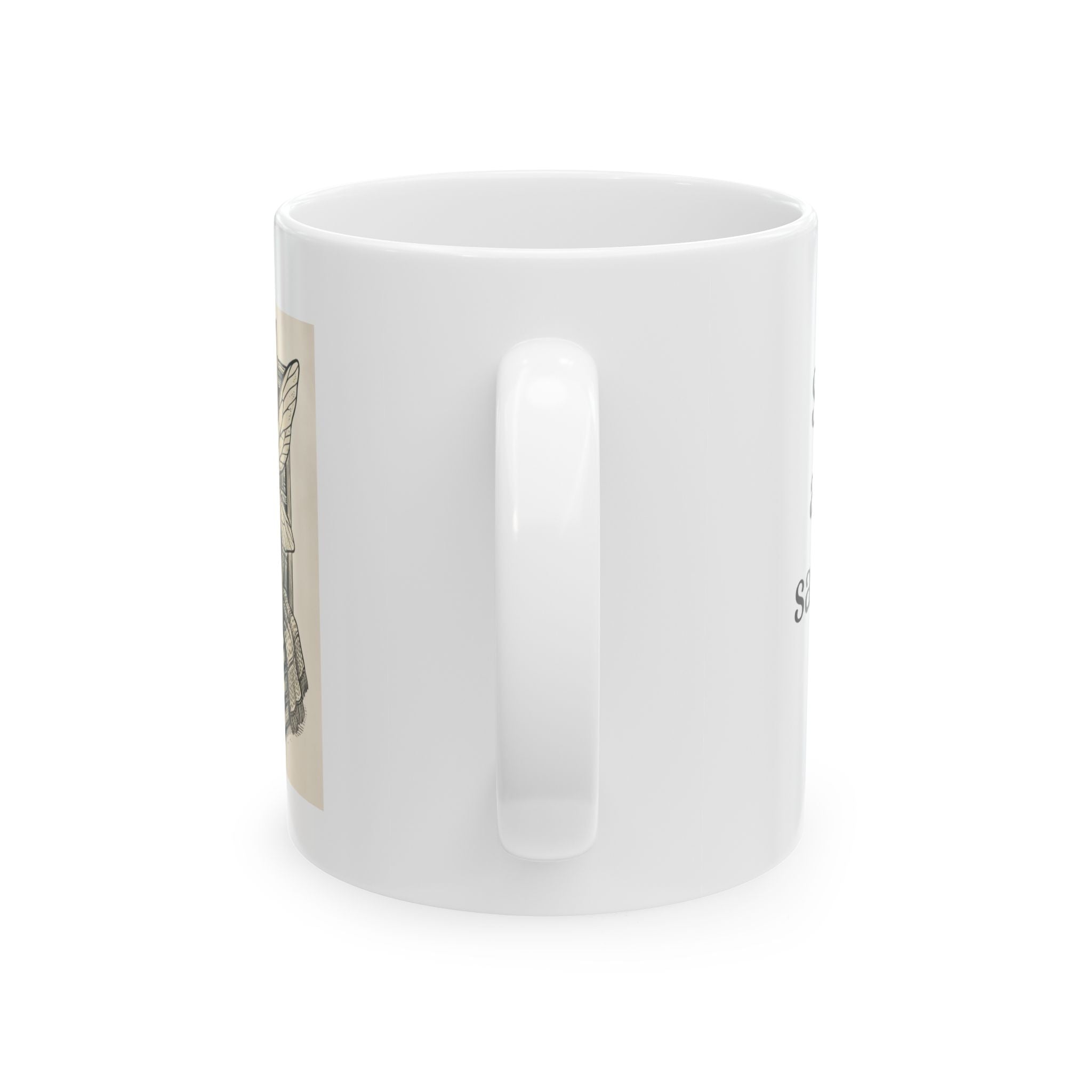 Ceramic Bookish Fairy mug with "Stories are my safe place" design, available in 11oz and 15oz sizes, printed by Printify.