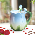 Handmade vintage rose ceramic teacup with rosebud design from 24 Hour Crafts, perfect for tea or decorative use.