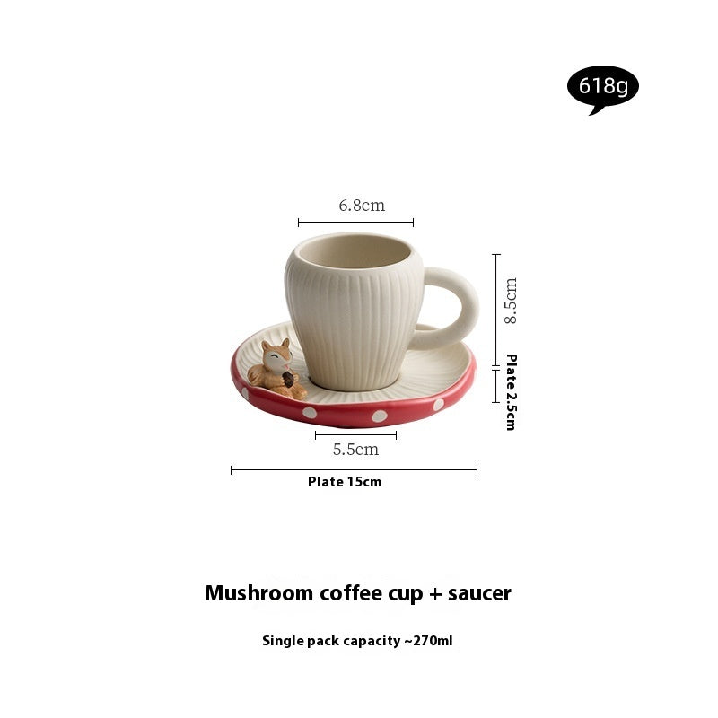 Woodland Mushroom ceramic tea set with toadstool-shaped teapot and matching cup by 24 Hour Crafts, featuring whimsical mushroom designs.