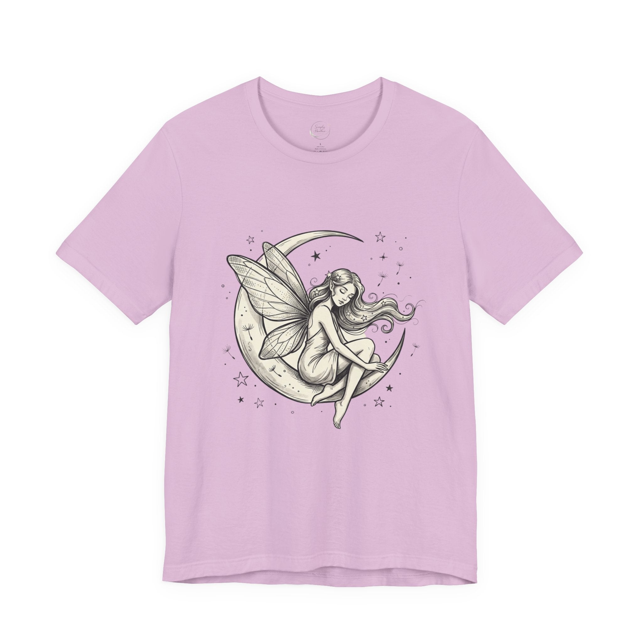 Moon Fairy T-Shirt with whimsical celestial graphic, featuring a fairy and moon design on a comfortable Printify tee.