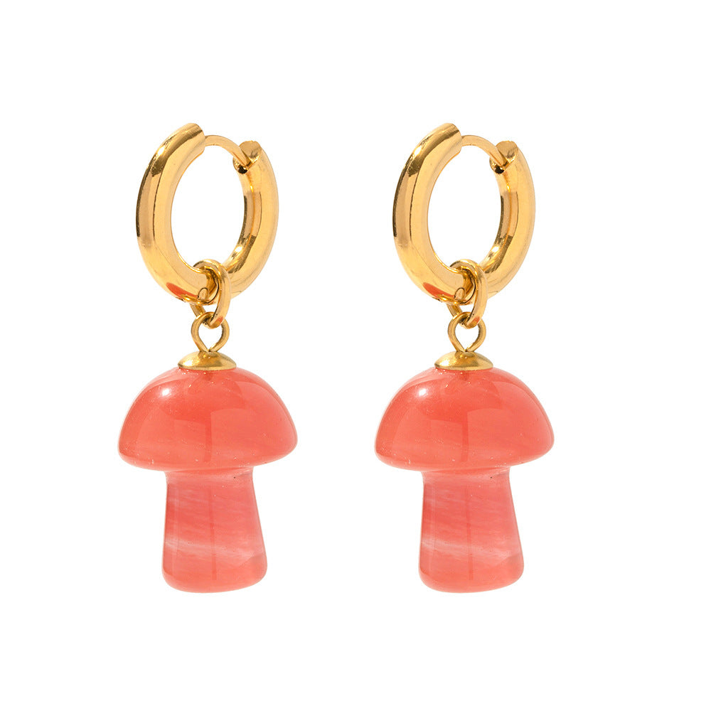 CJDropshipping Fleurstone Mushroom Drop earrings with floral and mushroom design, gold-tone metal and dangling gemstone accents.
