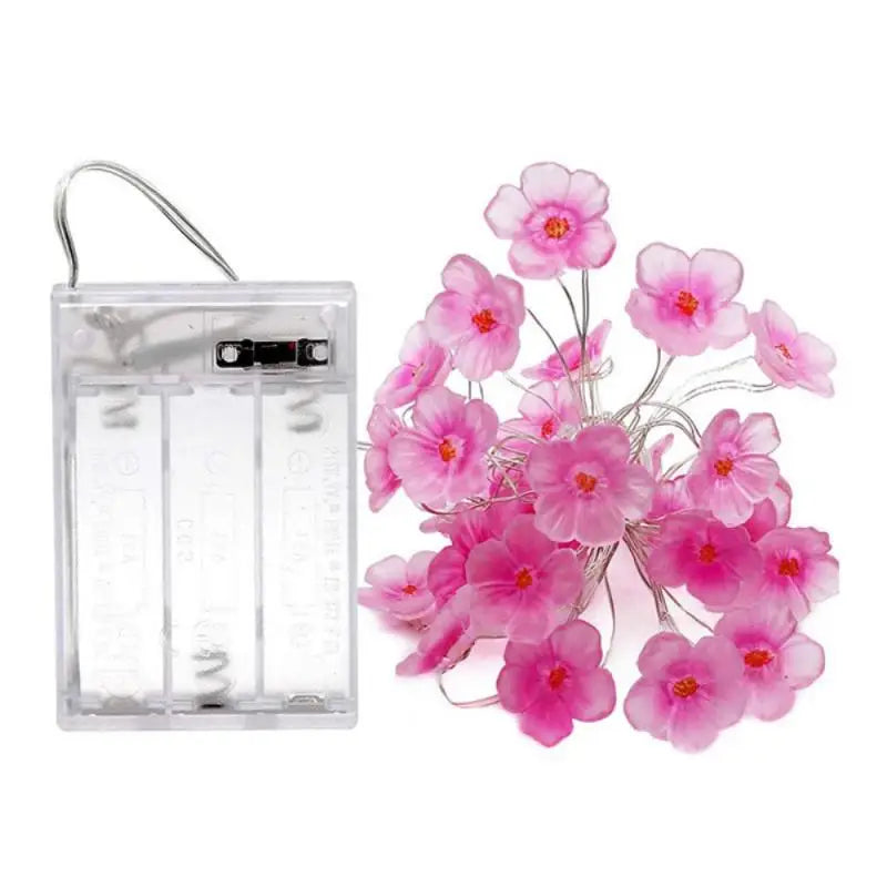Cherry blossom fairy string lights with 20/30 LED soft glow bulbs, battery-operated decorative lighting for home and garden use.