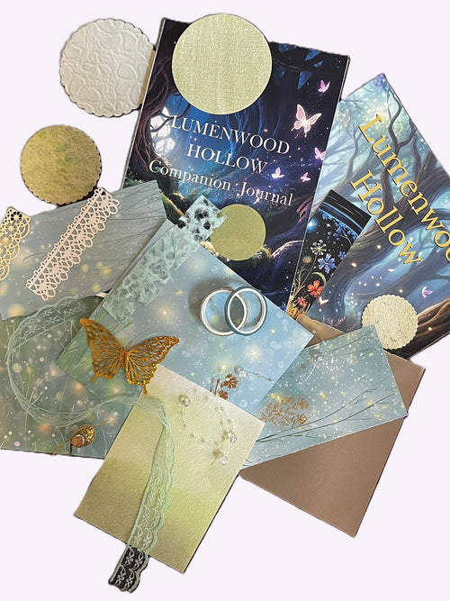 Bramblewing Premium Craft Kit by Simply Heather Creative with Lumenwood Hollow book, journal, and Courage Moth creative tools.