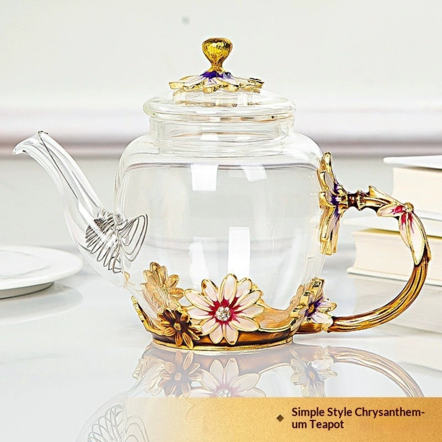 Enamel glass teapot and teacup set with floral daisy design from 24 Hour Crafts Cottage Garden collection.