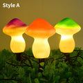 Multi-color solar mushroom fairy garden lights set featuring three waterproof glowcap garden lights for outdoor decoration.