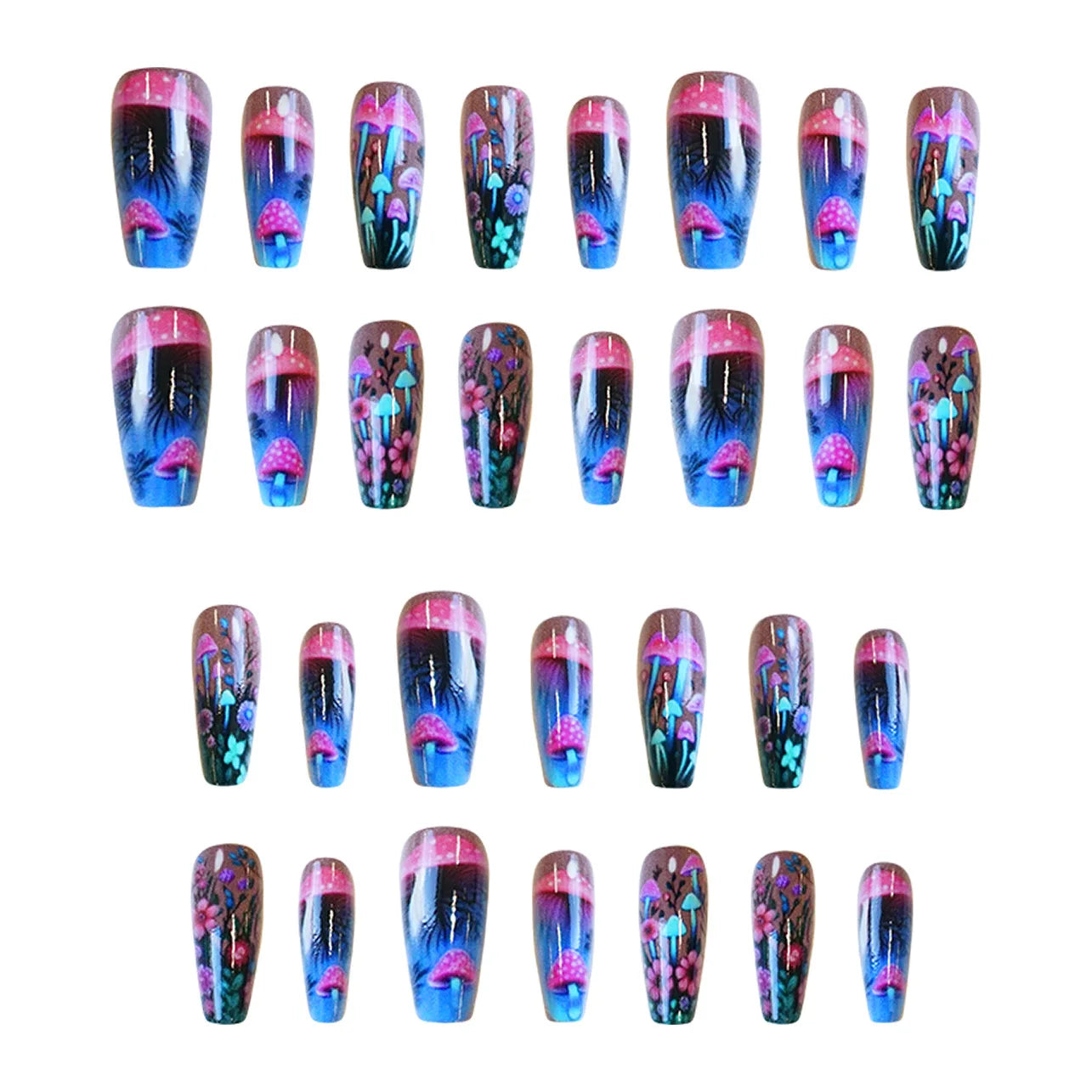 Cashymart mushroom design press on nails set featuring natural-looking nails with mushroom artwork for easy, stylish application.