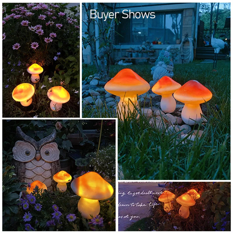 Large solar mushroom fairy garden lights set with waterproof glowcaps, perfect for outdoor decorative lighting.
