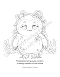 Digital coloring page of a whimsical thistle design titled Thistlewhim by Simply Heather Creative on Lumenwood Hollow.