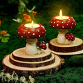 Resin toadstool mushroom votive holder with woodland design, decorative candle holder for cozy home decor.