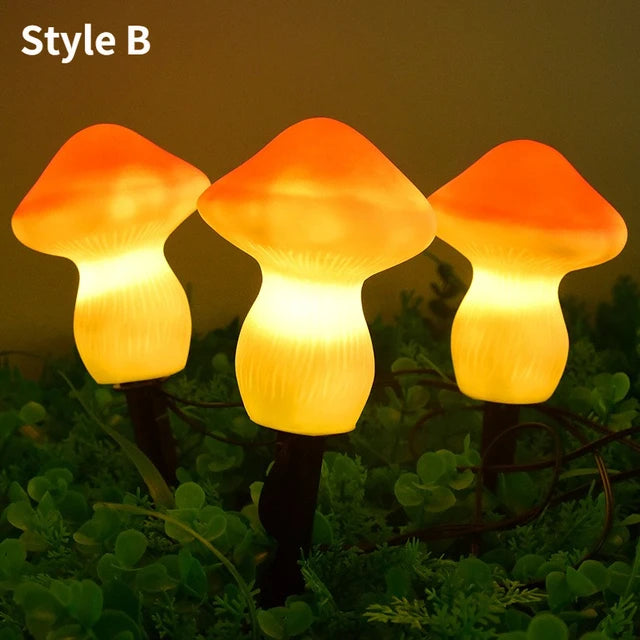 Large set of waterproof solar mushroom garden lights by Modalyst with warm amber glow caps, perfect for outdoor fairy gardens.