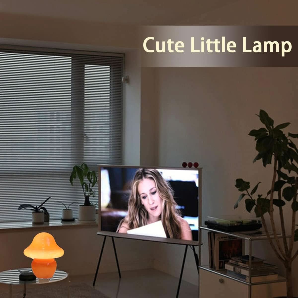 Amber Glowcap hand-blown mushroom table lamp by ShipItFurniture with a warm, glowing glass mushroom design.