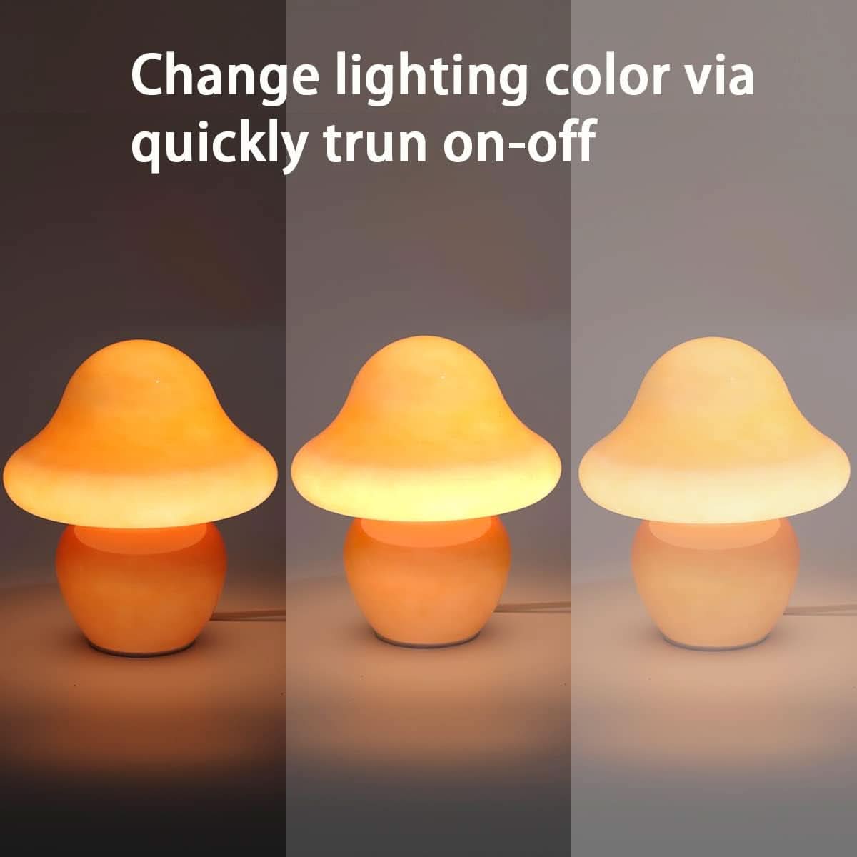 Amber Glowcap hand-blown mushroom table lamp by ShipItFurniture, featuring a warm amber glass mushroom design.