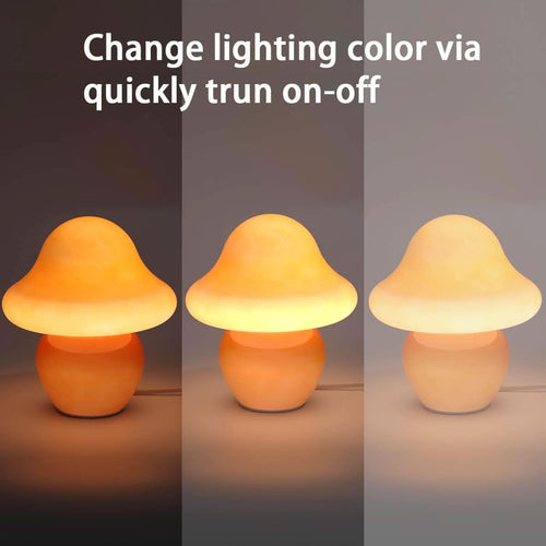 Amber Glowcap hand-blown mushroom table lamp by ShipItFurniture, featuring a warm amber glass mushroom design.