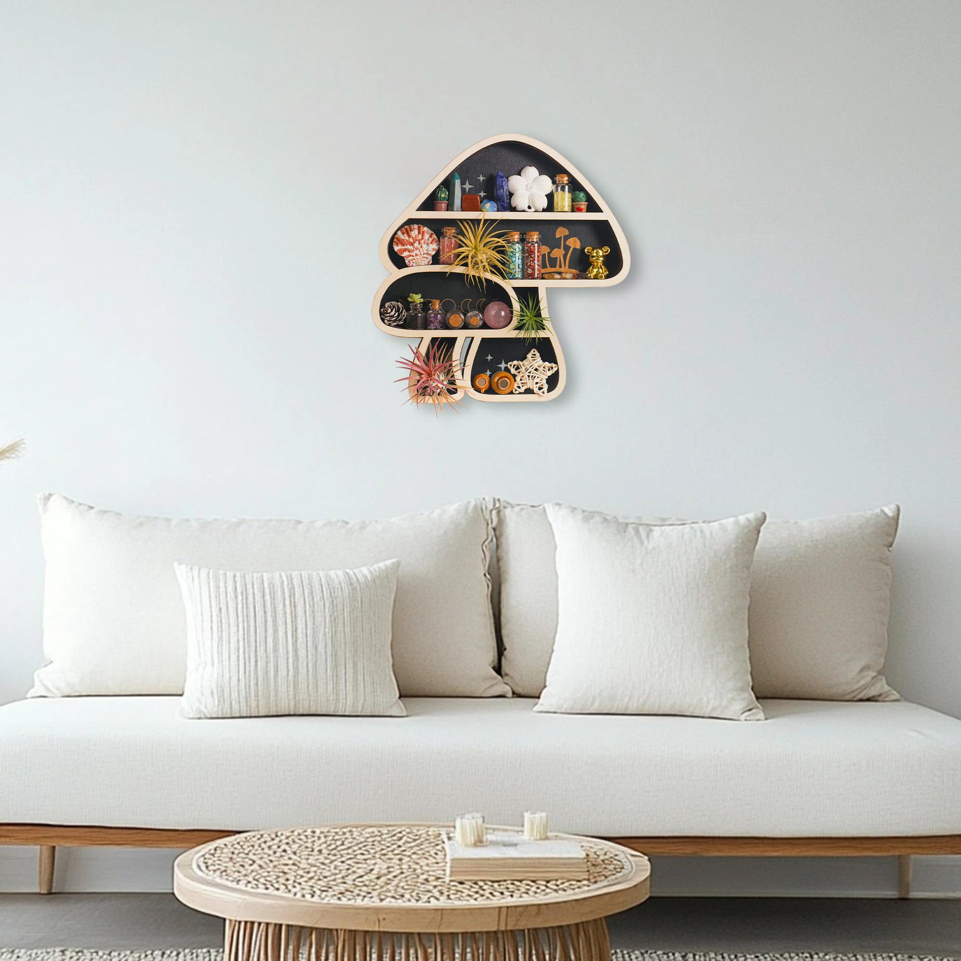 Creative wooden mushroom wall shelf by cjdropshipping, whimsical woodland display rack for home décor and organization.