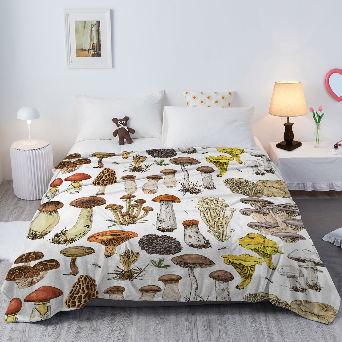 Soft mushroom-themed flannel fleece throw blanket by cjdropshipping, lightweight plush cozy blanket with forest-inspired design