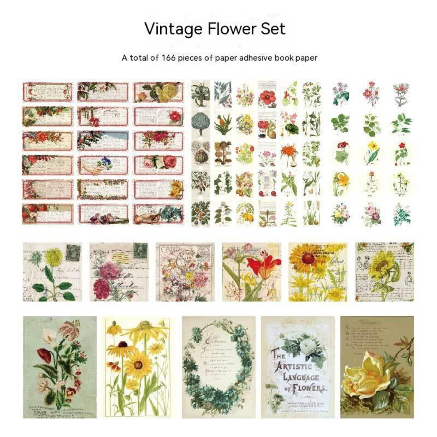 Vintage floral sticker sheet from Butterfly, Floral & Fairy Sticker Books by 24 Hour Crafts, featuring charming enchanted floral designs.