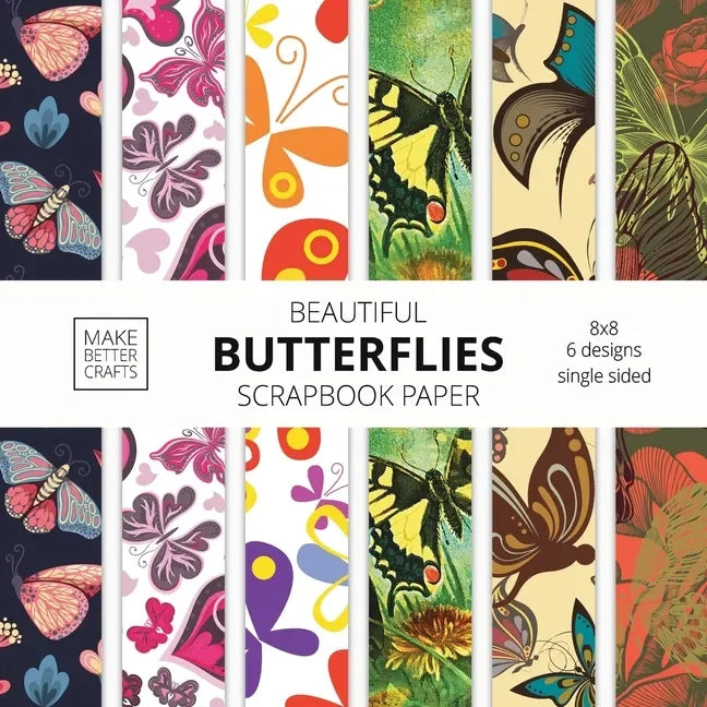 Butterfly decorative craft paper sheet from Books by splitShops, 8x8 inch single-sided scrapbook and journaling sheet for crafts.