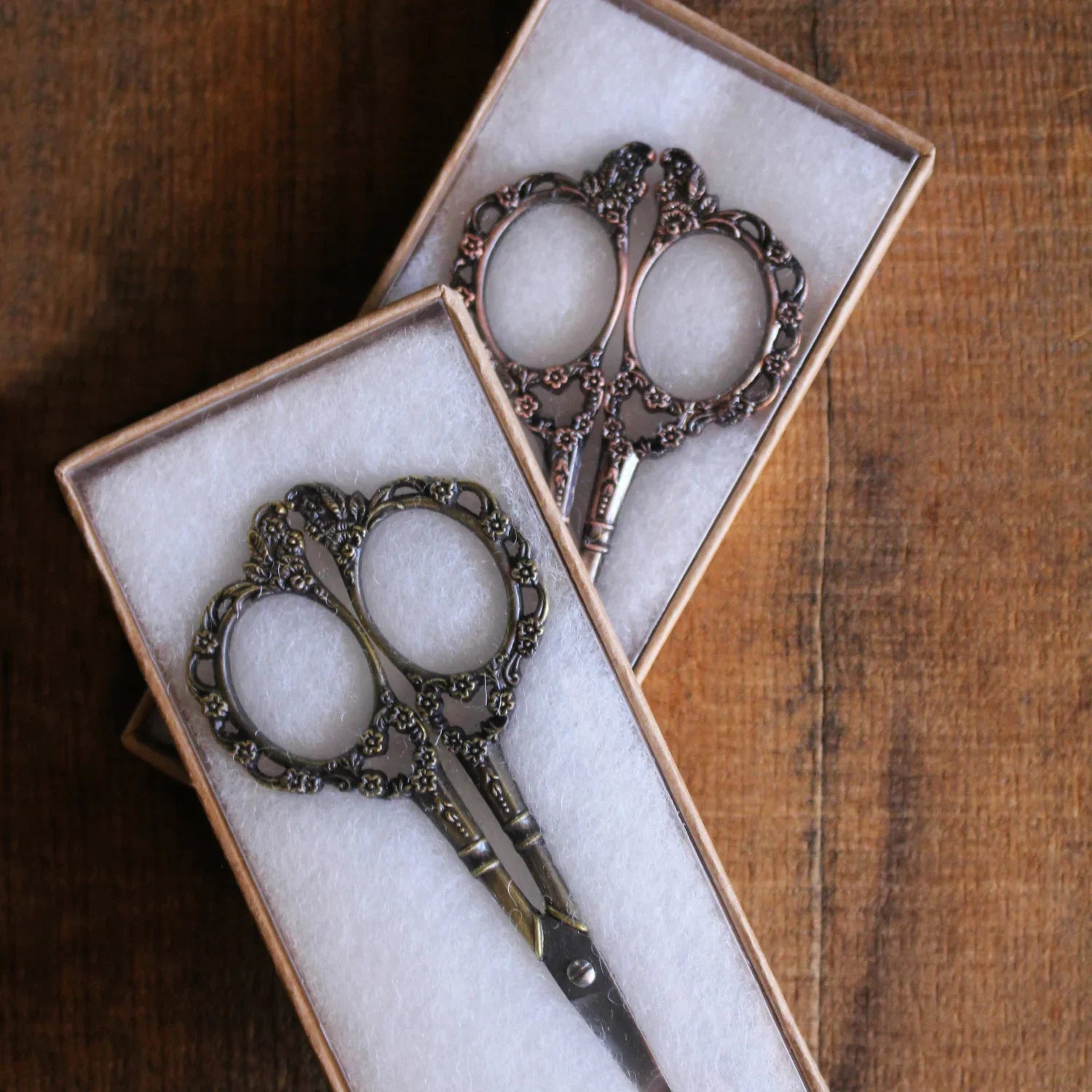 Victorian floral craft scissors with antique finish, decorative scrollwork, ideal for sewing and detailed craft projects by Mountaintop Yarn