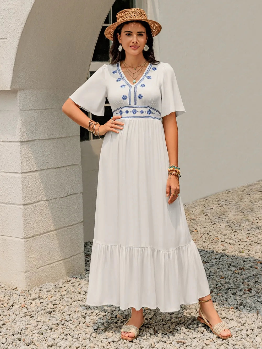 White Briar Cottage Dress by Trendsi, front view showcasing lightweight fabric and relaxed fit on a model.