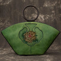 Woodland green leather Boston purse with fairy wishing bottle motif, vintage shoulder bag by cjdropshipping.